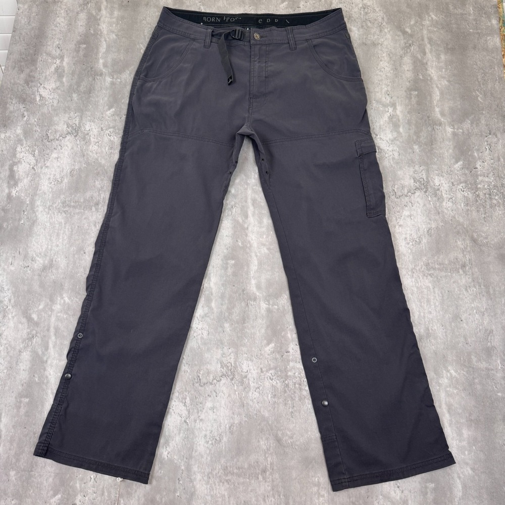 PrAna Pants Mens 36x32 Gray Zion Stretch Camp Hike Fish Belted Snap Hiking